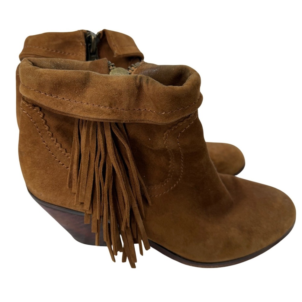 Sam Edelman Louie Cognac Suede Fringe Ankle Boots Brown Western Boho 7M